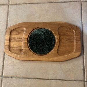 Wooden Serving Tray with Green Marble Inlay